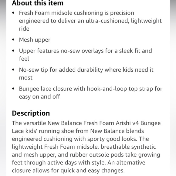⚫️ New Balance ⚫️ Fresh Foam Arishi V4 Hook & Loop Running Shoe - toddler size 7 - Picture 6 of 12